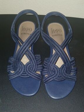 Impo Navy Braided Stretch Slingback Sandals